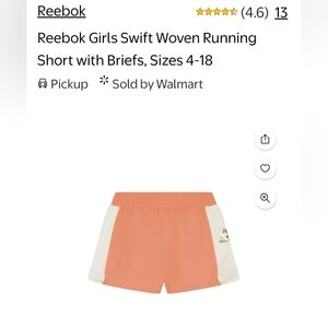 EUC Reebok girls swift woven running shorts with briefs. Papaya punch size 6/6X